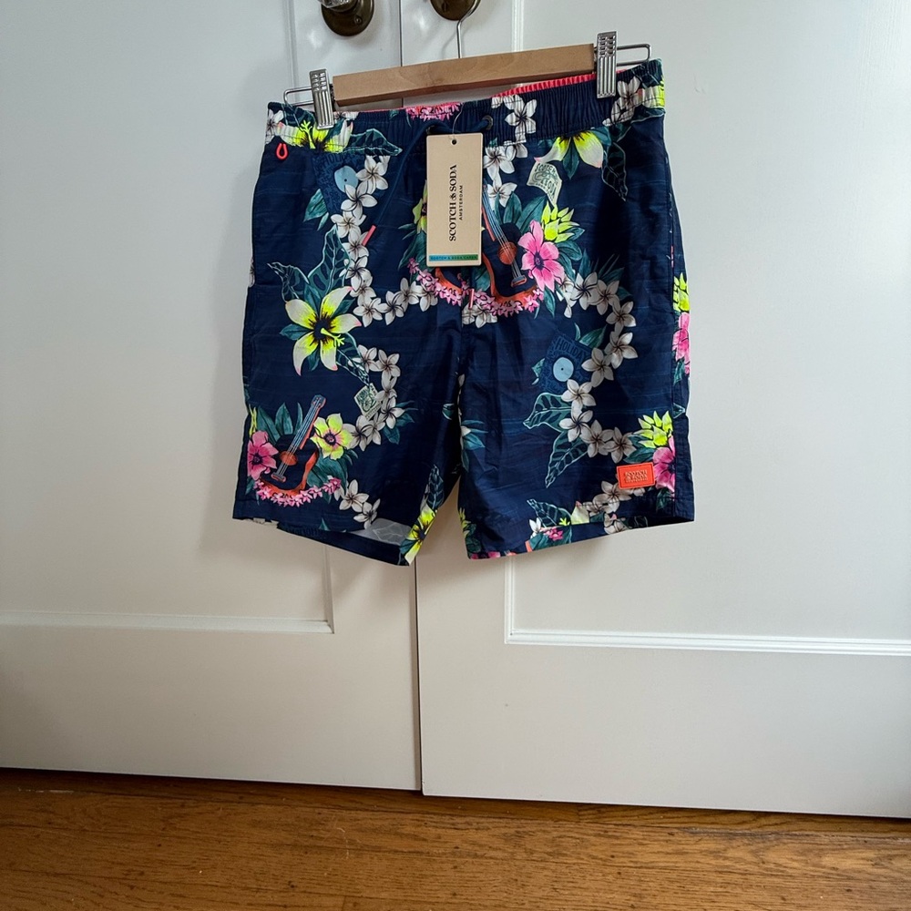 Scotch and Soda Navy Floral Swim Trunks, NWT, size small